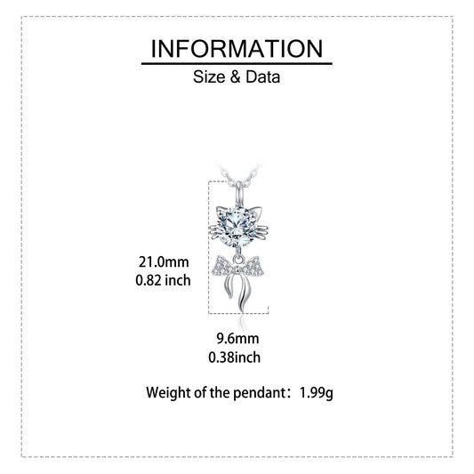 Cat-shaped pendant necklace with crystal bow, 21mm, 1.99g — minimalist luxury jewelry