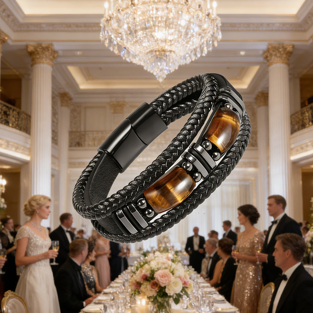 VALTRYXX Tiger Eye Stone Bracelet with handcrafted leather braiding