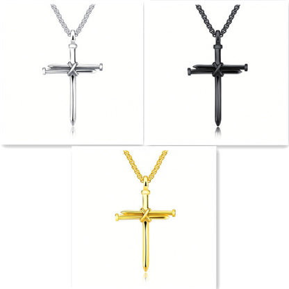 Minimalist cross pendant necklace in silver, black, and gold — luxury jewelry with sleek design
