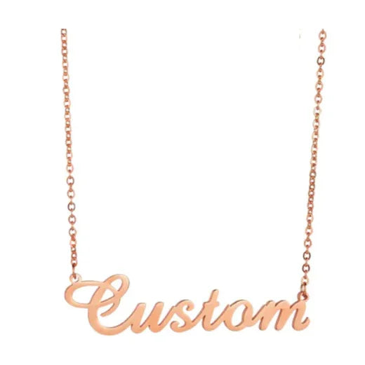 Rose gold custom name necklace with elegant cursive script and delicate chain design