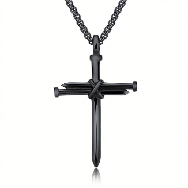 Black sword cross pendant necklace, minimalist luxury jewelry design on chain