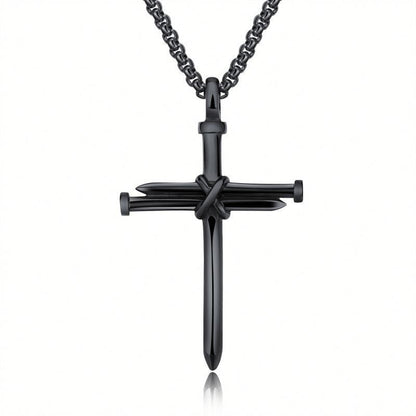 Black sword cross pendant necklace, minimalist luxury jewelry design on chain