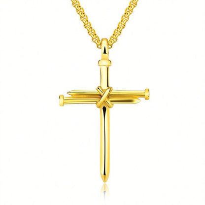 Gold cross pendant necklace with sword design, luxury minimalist jewelry