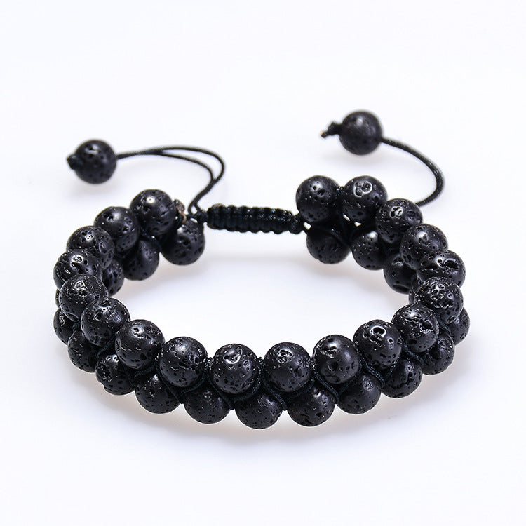 Black lava stone beaded bracelet with adjustable cord, minimalist luxury jewelry design