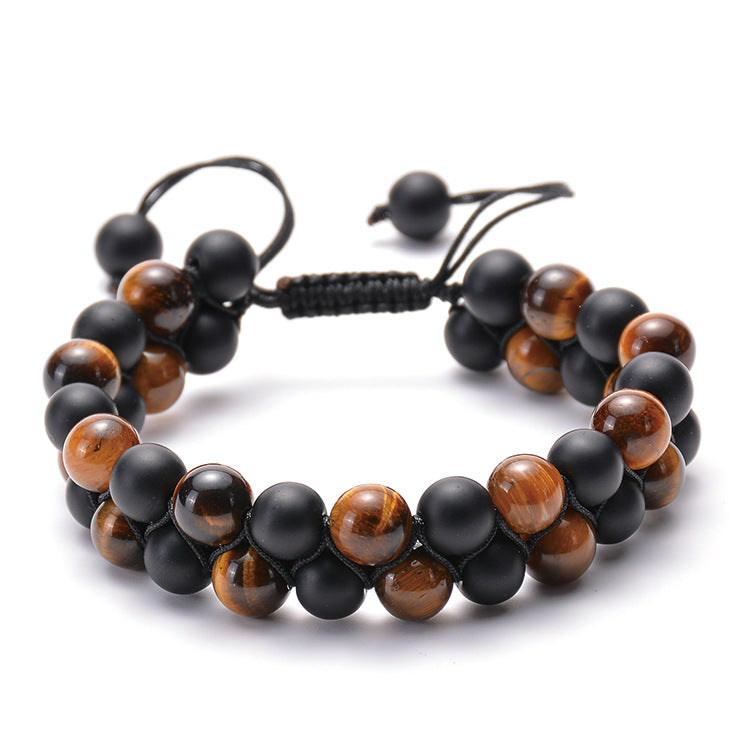 Tiger eye and black bead bracelet with adjustable cord, minimalist luxury jewelry design