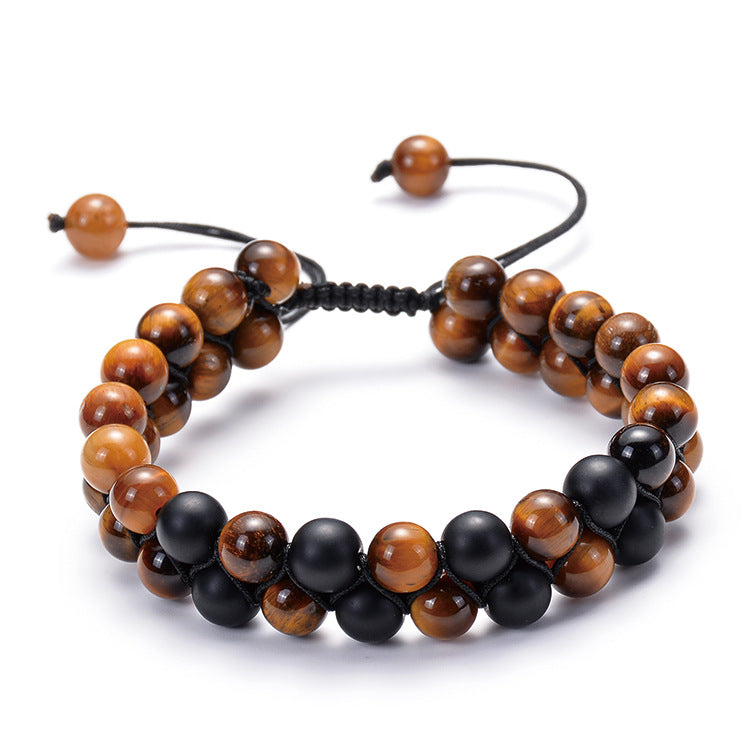 Tiger eye and black bead adjustable bracelet, minimalist luxury jewelry design
