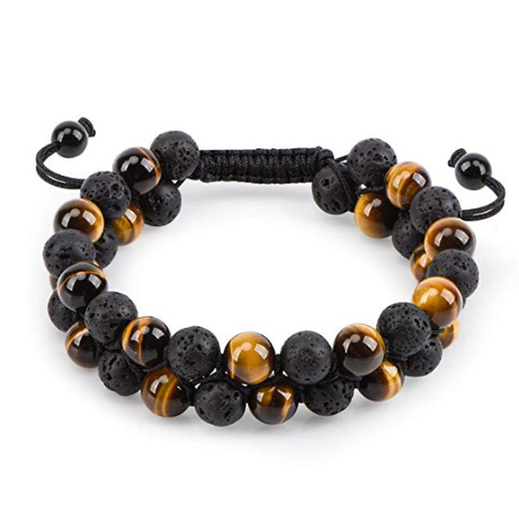 Tiger eye and lava stone beaded bracelet with adjustable black cord, minimalist luxury jewelry design