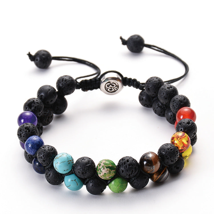Adjustable lava stone bracelet with colorful gemstones, boho style, minimalist design