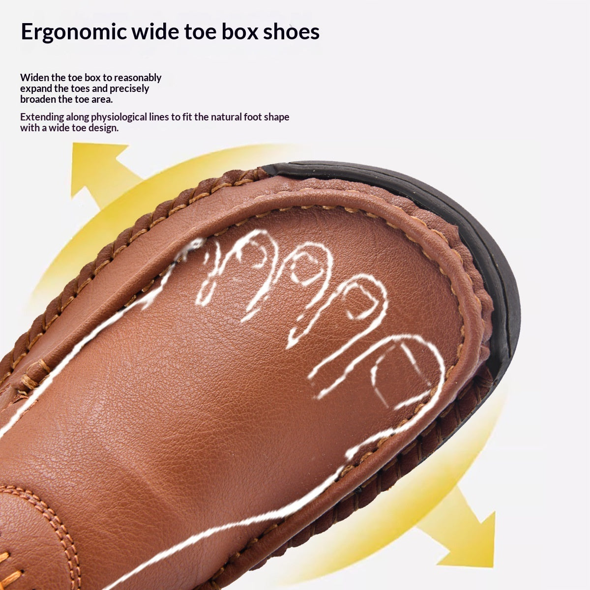 Ergonomic wide toe box leather shoe with breathable design and natural foot shape fit