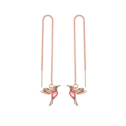 Fashion Jewelry New Unique Little Bird Drop Long Hanging Hummingbird Earrings For Women Elegant Girl Tassel Crystal Pendant Earring Jewelry