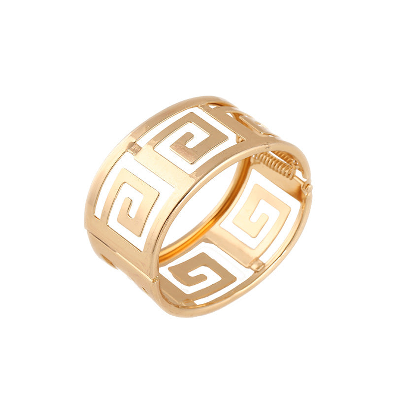 Gold Greek key pattern ring, minimalist luxury jewelry design