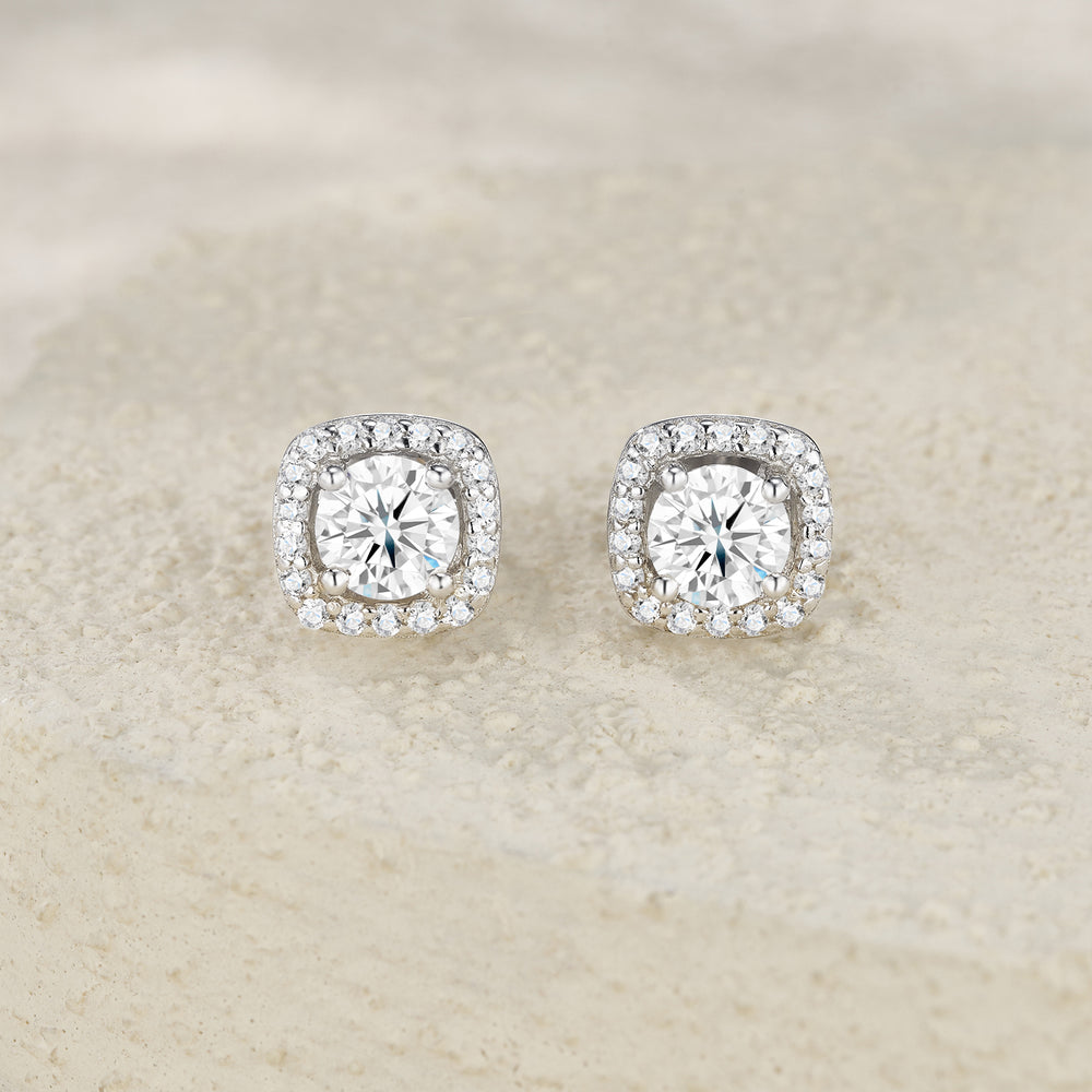 VTX Halo moissanite stud earrings worn