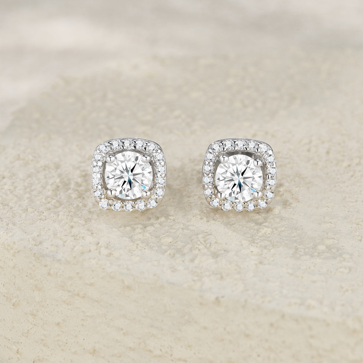 VTX Halo moissanite stud earrings worn