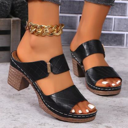 VTX Plaid Chunky Heel Slide Sandal - main