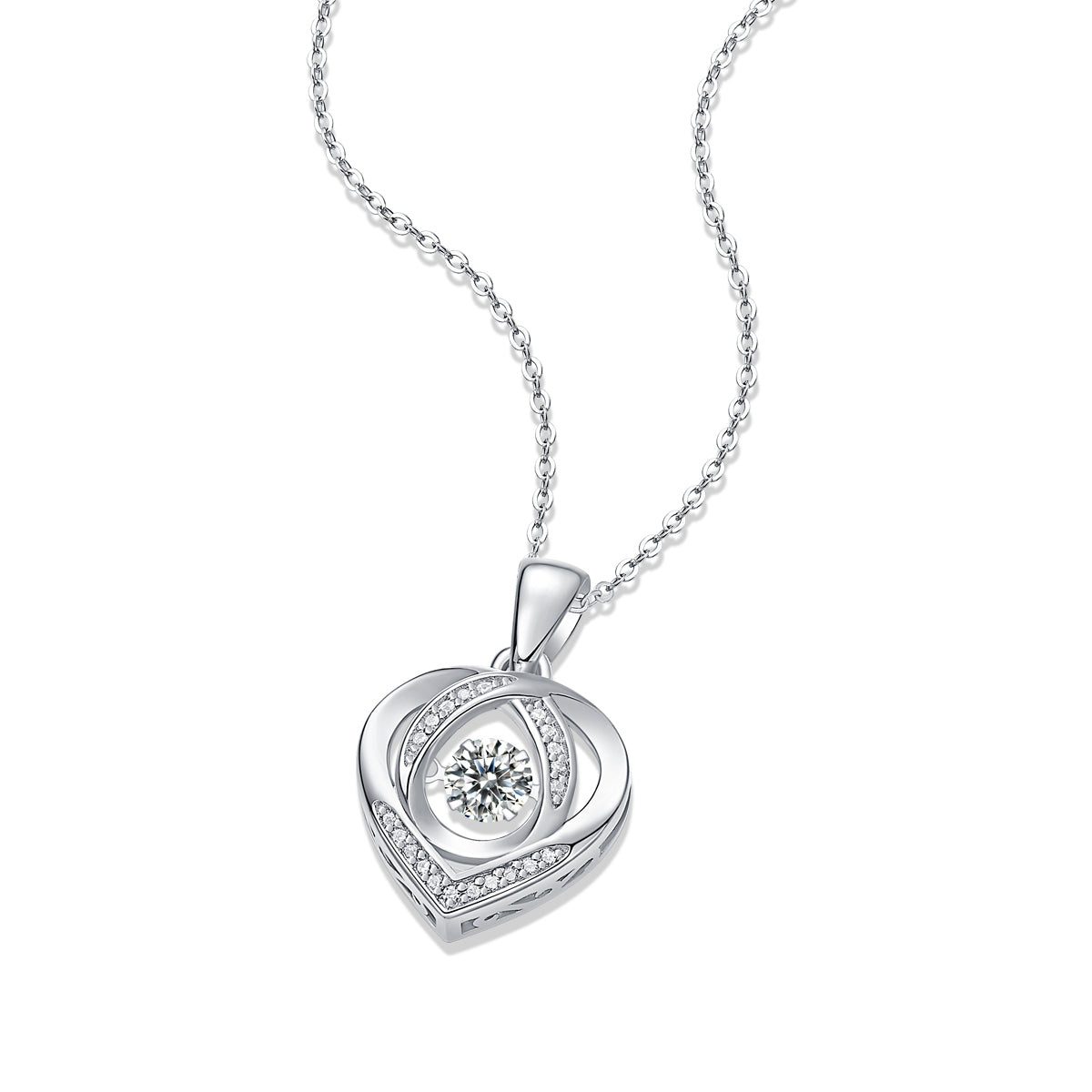 Elegant heart-shaped pendant necklace with sparkling diamond accents and minimalist silver chain design