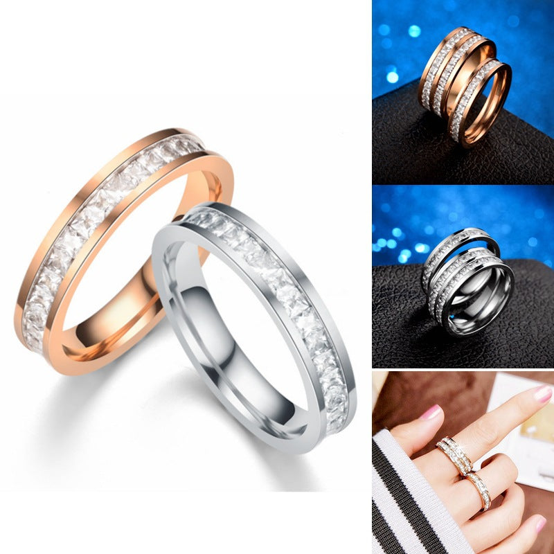 Elegant diamond-encrusted rings in rose gold and silver, minimalist luxury jewelry design