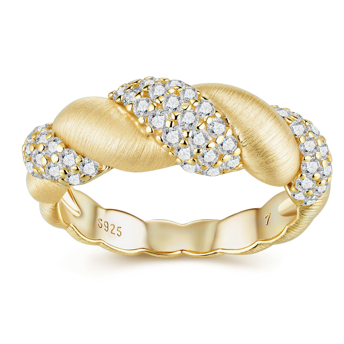 Luxury gold knot ring with sparkling diamonds, minimalist design, S925 sterling silver band