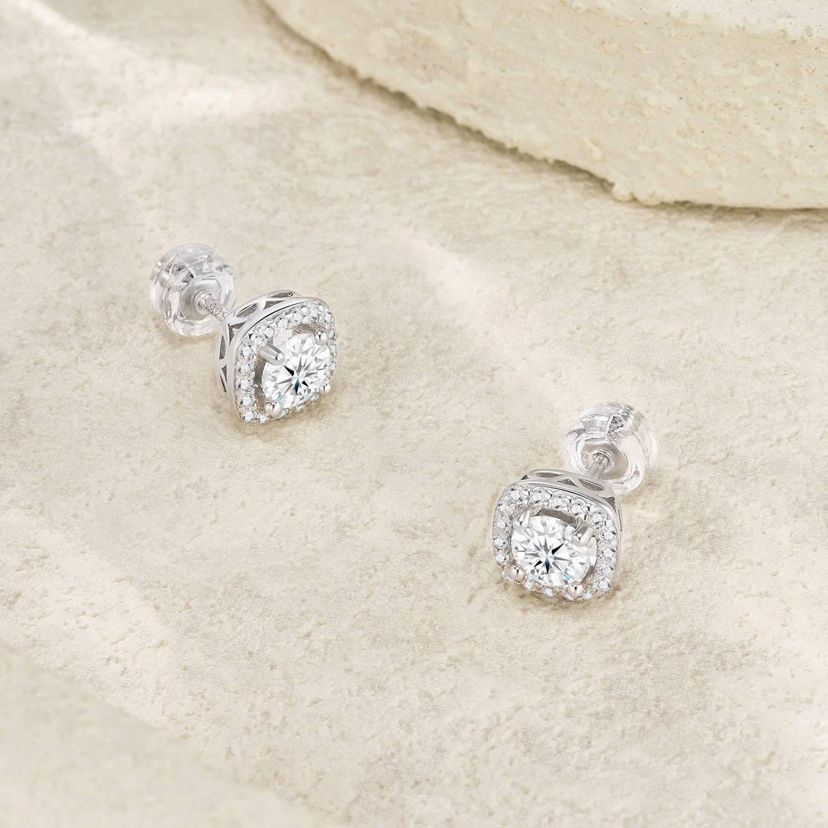 VTX Halo moissanite stud earrings gift box