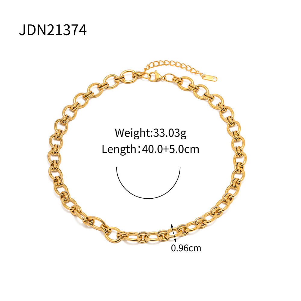 Gold chain necklace with oval links, 40cm length, 33g weight, minimalist luxury jewelry design
