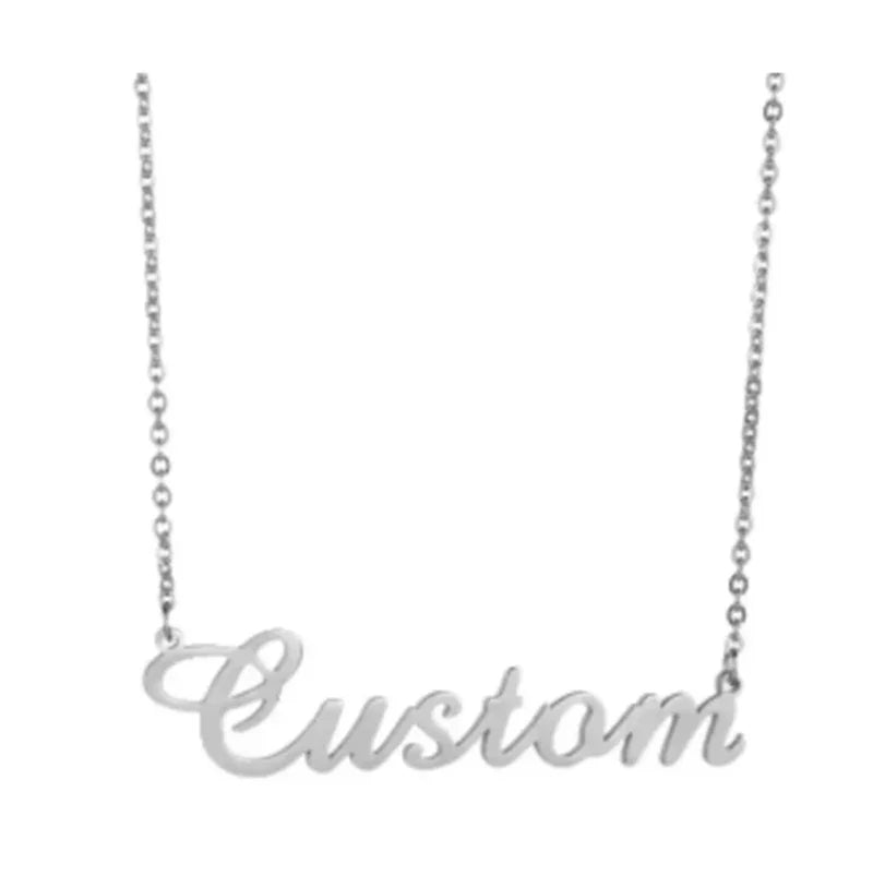 Custom script name necklace in silver tone, minimalist design, luxury jewelry piece