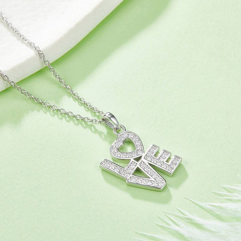 VTX Amour LOVE pave moissanite necklace