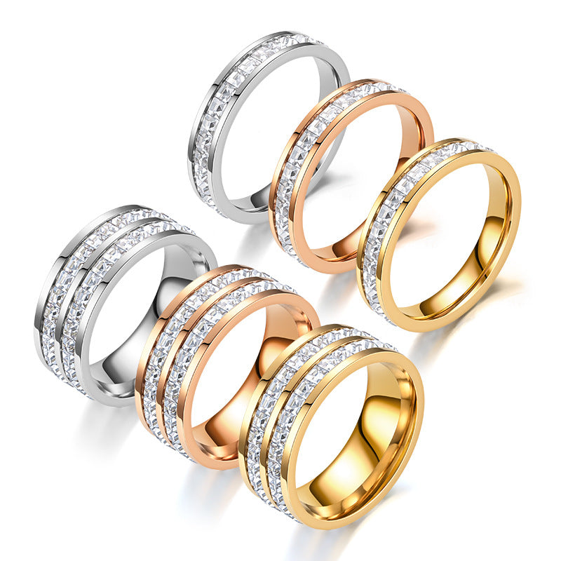 Luxury diamond eternity bands in gold, rose gold, and silver — minimalist design, premium quality