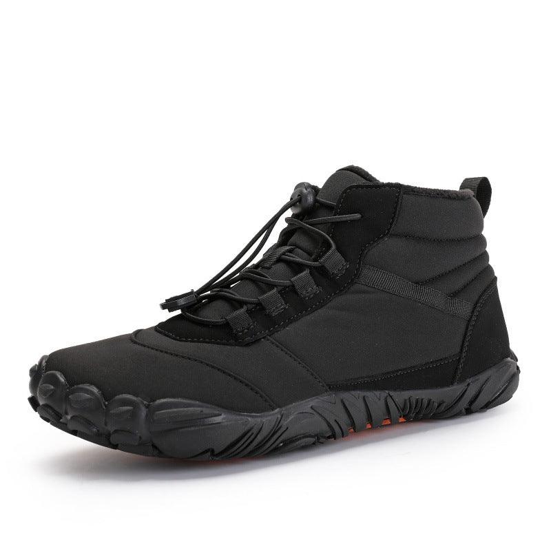 Black minimalist high-top sneaker with unique sole design, premium handcrafted footwear