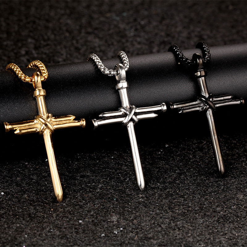 Luxury cross pendant necklaces in gold, silver, and black — minimalist design, premium quality