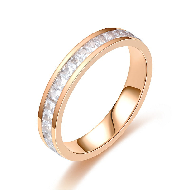 Rose gold ring with channel-set diamonds, minimalist luxury jewelry design