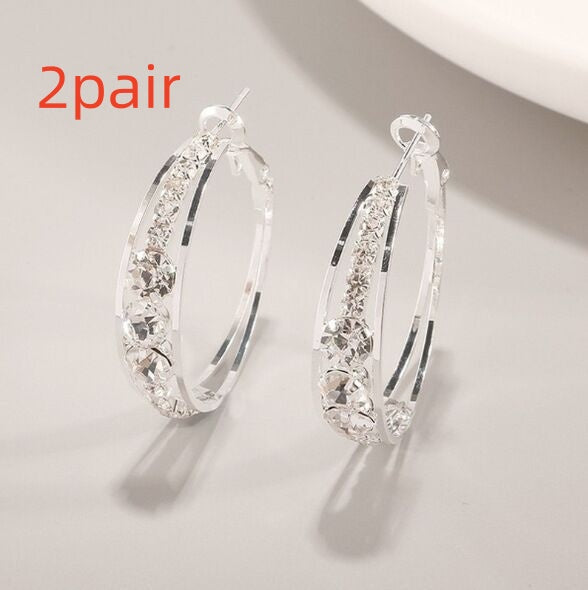 2 pairs of sparkling crystal hoop earrings, minimalist luxury jewelry design