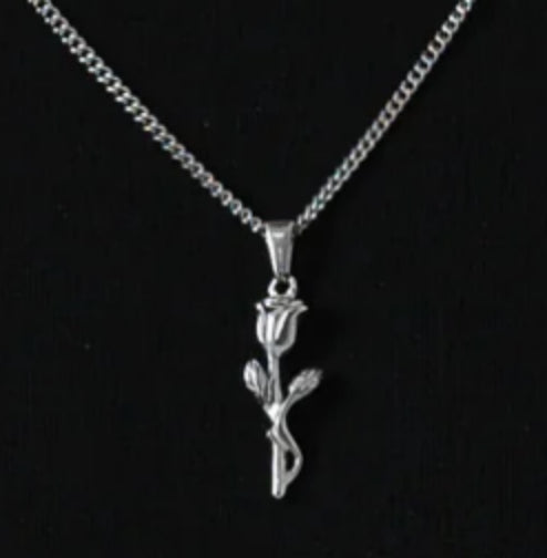 Silver rose pendant necklace with chain, minimalist luxury jewelry design