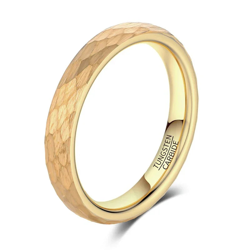 Luxury gold tungsten carbide ring with hammered texture, minimalist design