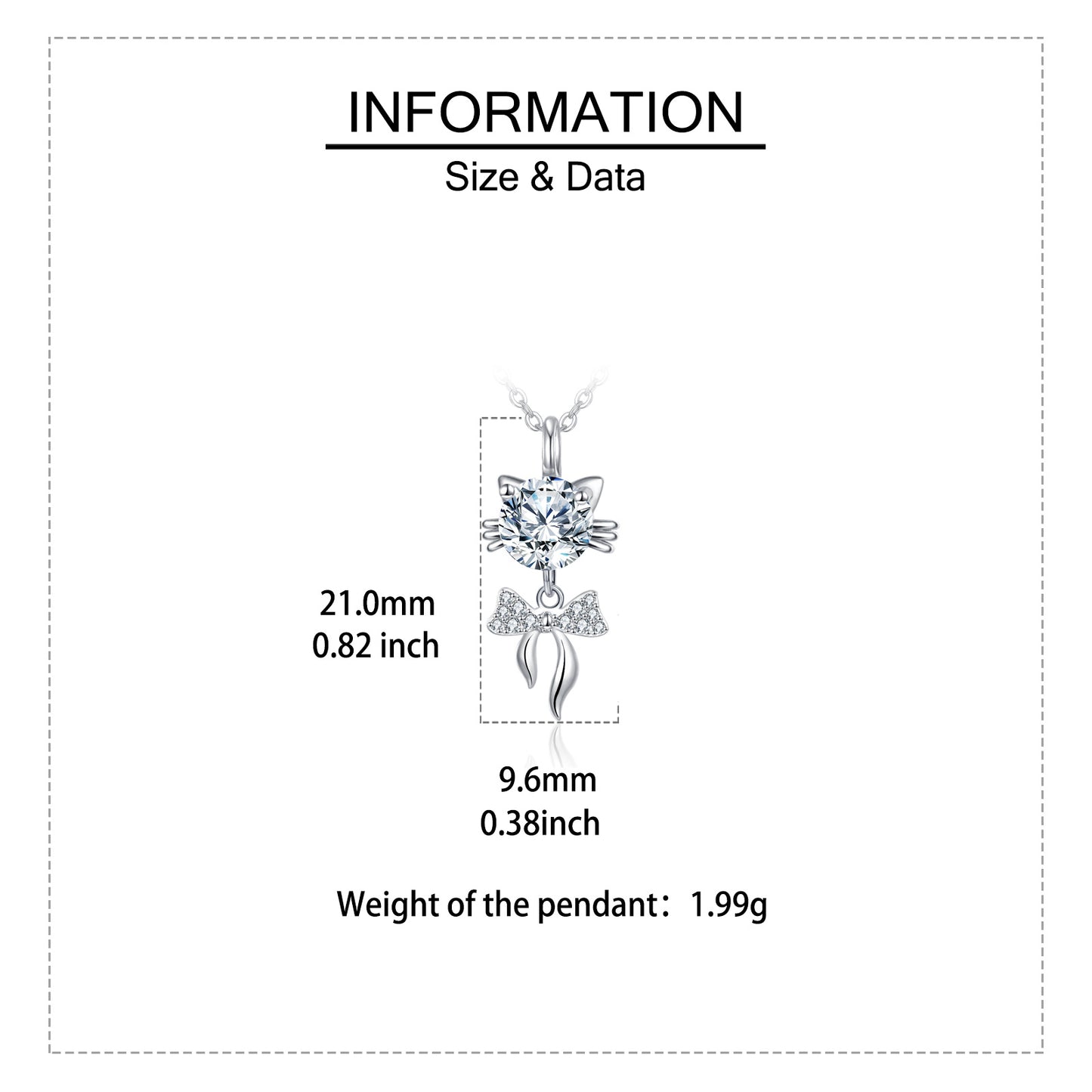 Cat-shaped pendant necklace with crystal bow, 21mm, 1.99g — minimalist luxury jewelry