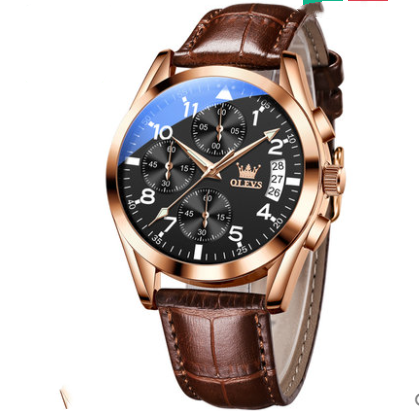 VTX Olevs Waterproof Luminous Quartz Watch - brown black face