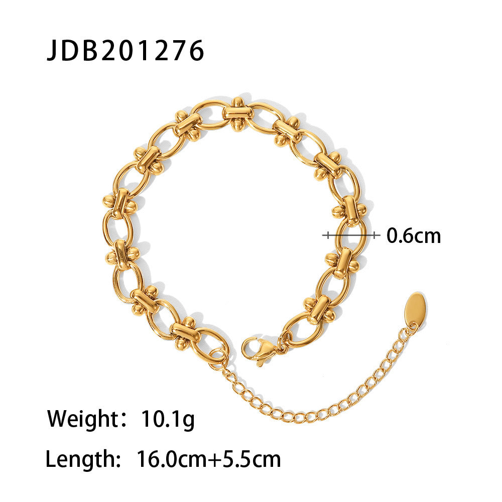 Gold link bracelet with adjustable chain, 0.6cm width, minimalist luxury jewelry design