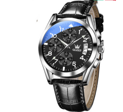 VTX Olevs Waterproof Luminous Quartz Watch - black silver blue face