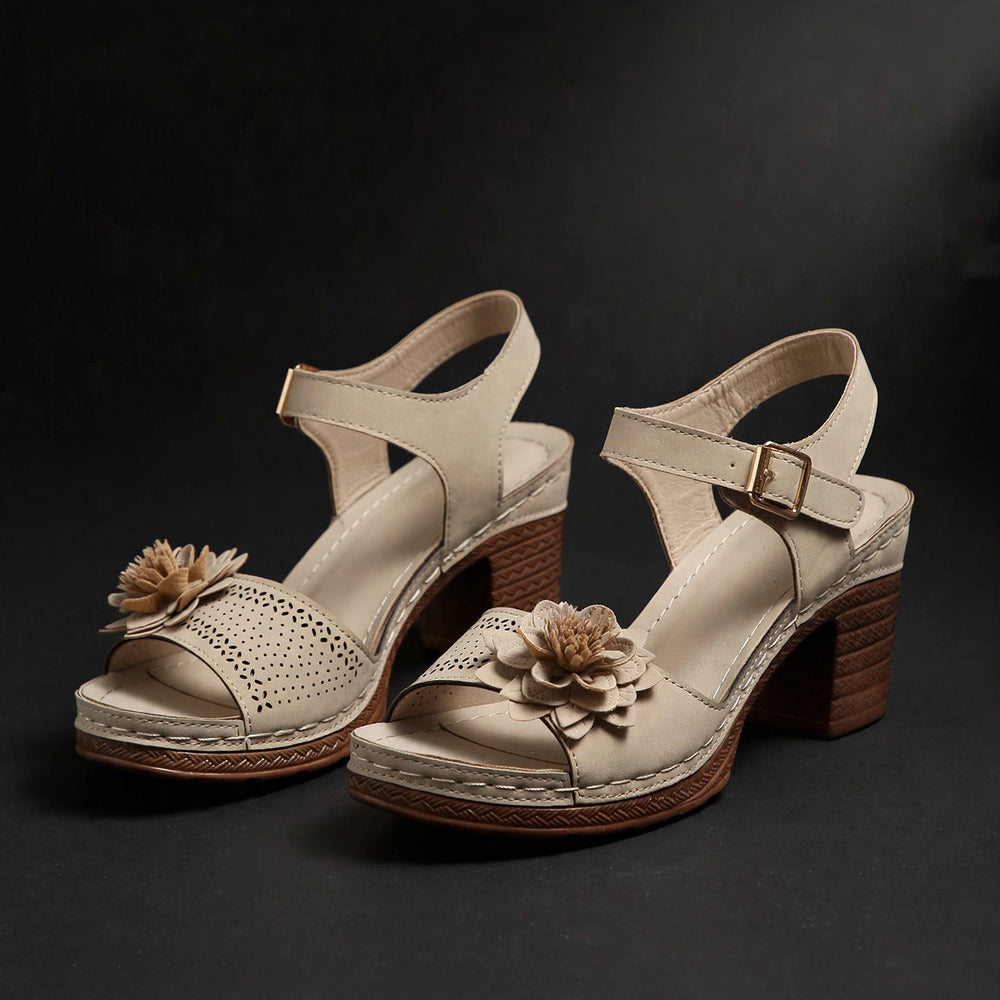 Women's floral chunky platform sandal, luxury product photography