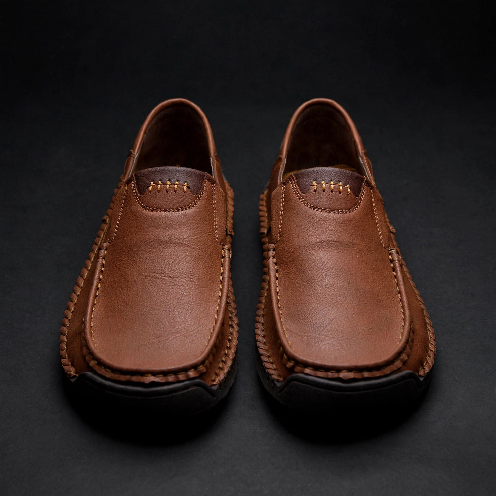 Brown leather wide-toe loafer, luxury product photography
