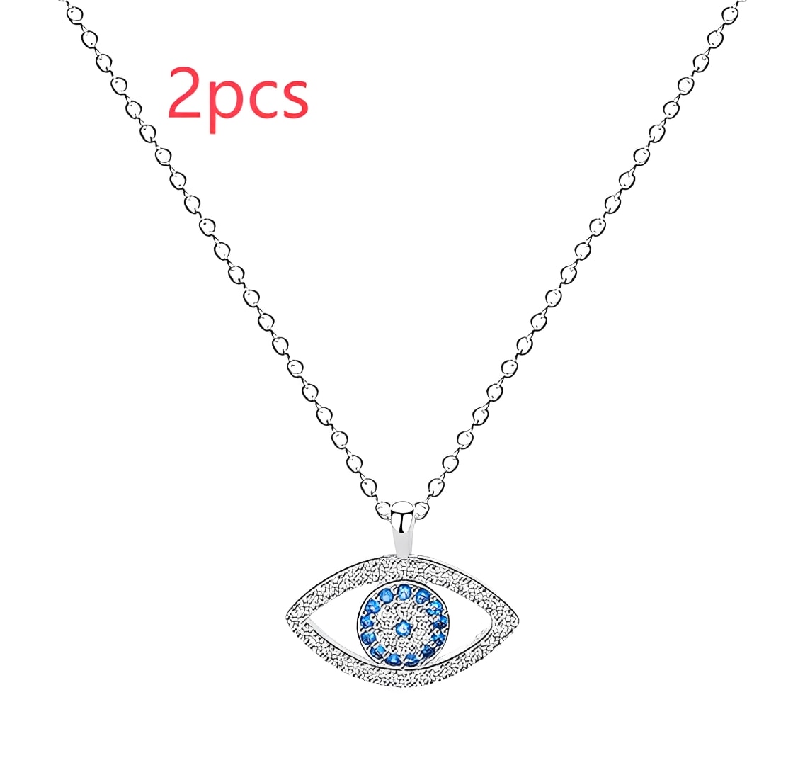Evil eye pendant necklace with blue crystals and silver chain, minimalist luxury jewelry design